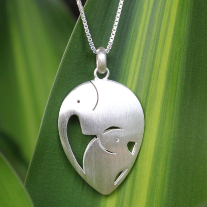Loving Elephants Sterling Silver Pendant Necklace