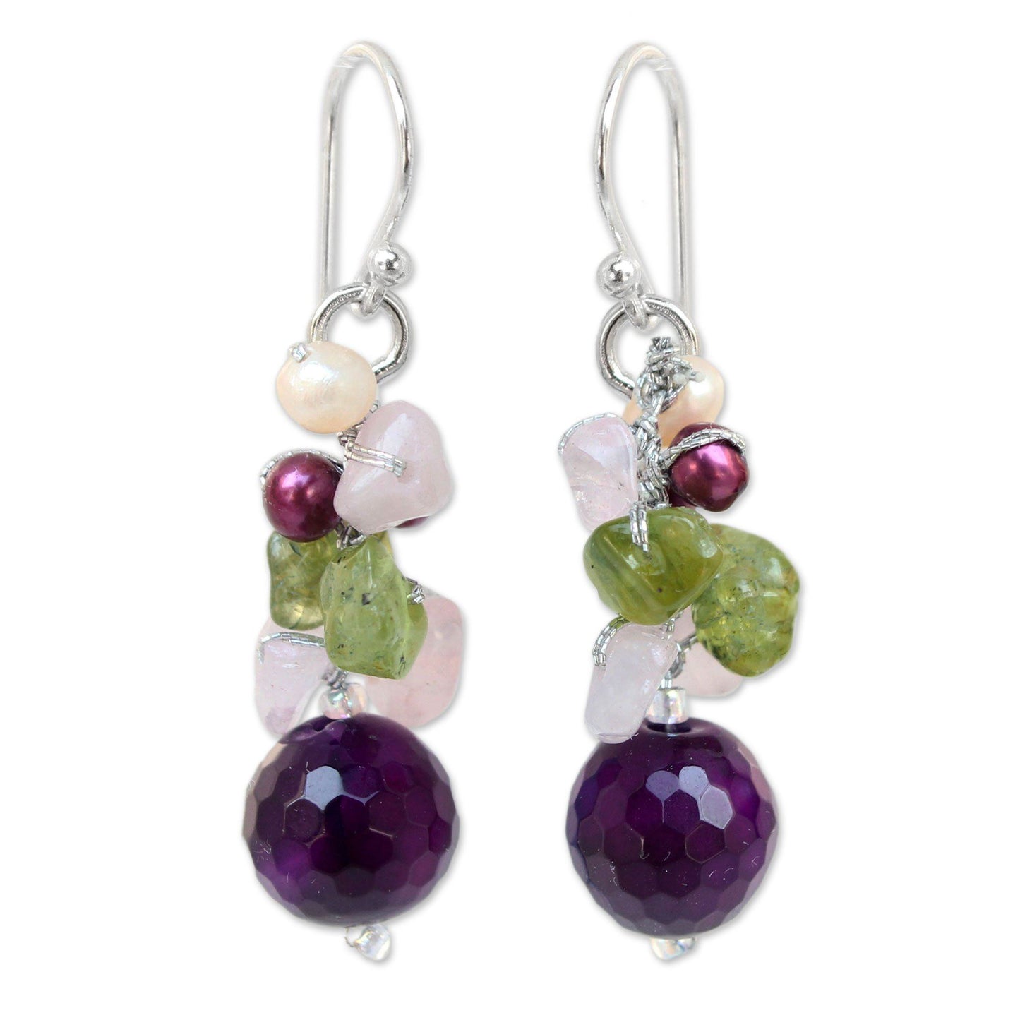 Gemstone & Pearl Cluster Earrings