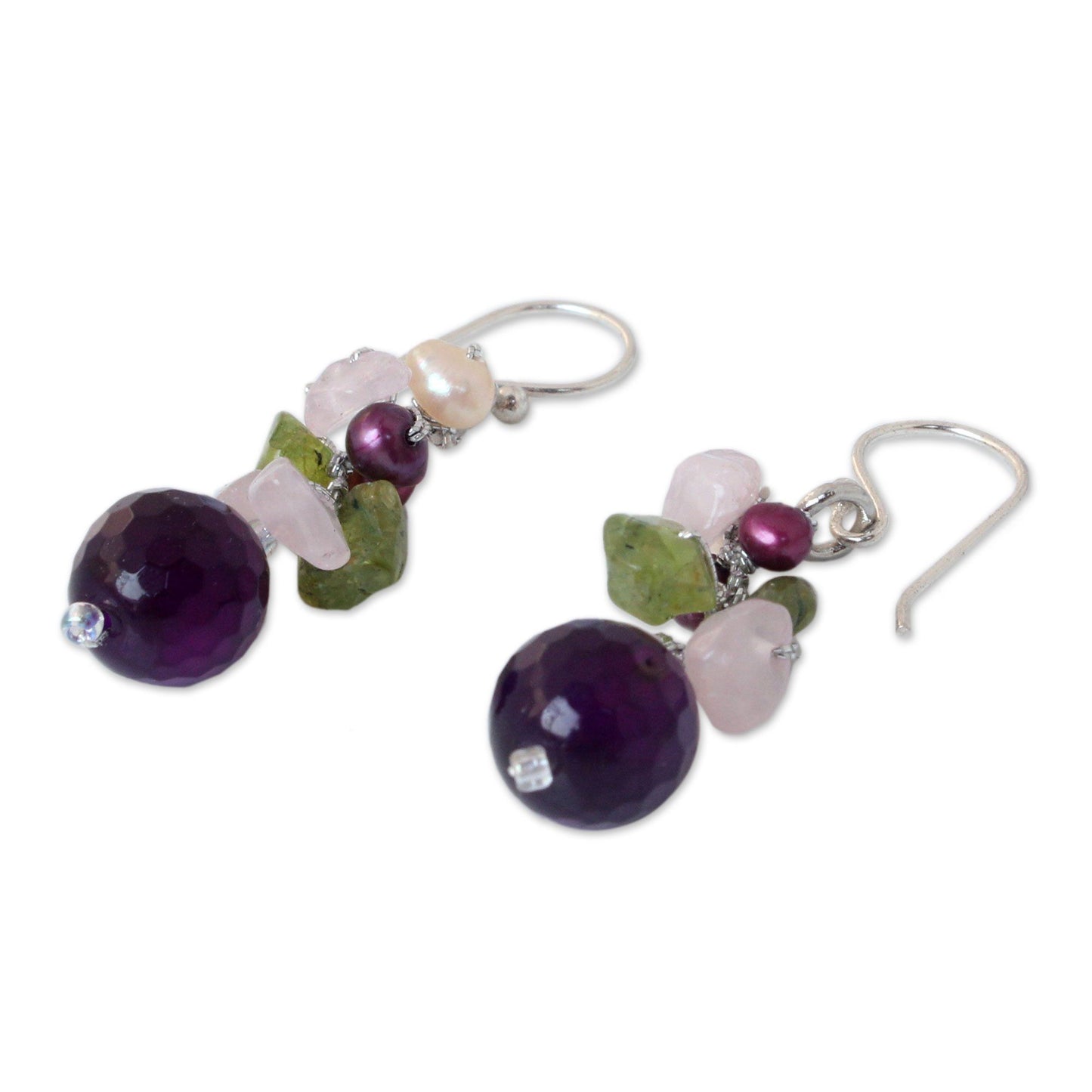 Gemstone & Pearl Cluster Earrings