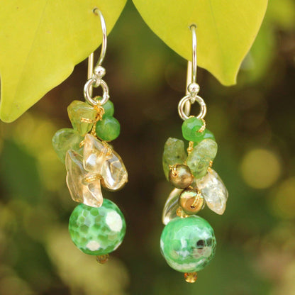Green Multi-Gem & Pearl Beaded Earrings