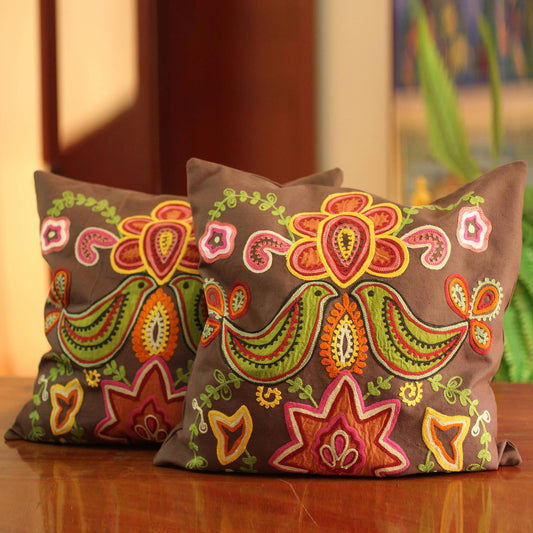 Choral Handmade Indian Floral Cotton Cushion Covers (Pair)