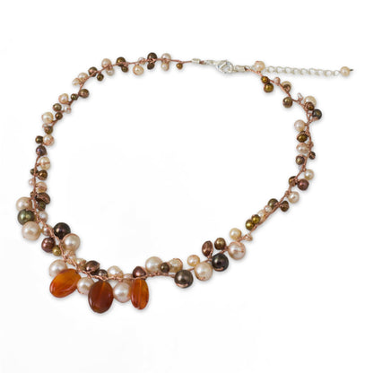 Cinnamon Rose Carnelian & Pearls Beaded Necklace
