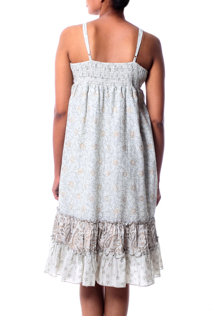 Summer in Jaipur Women's Cotton Floral Sundress with Beaded Accents
