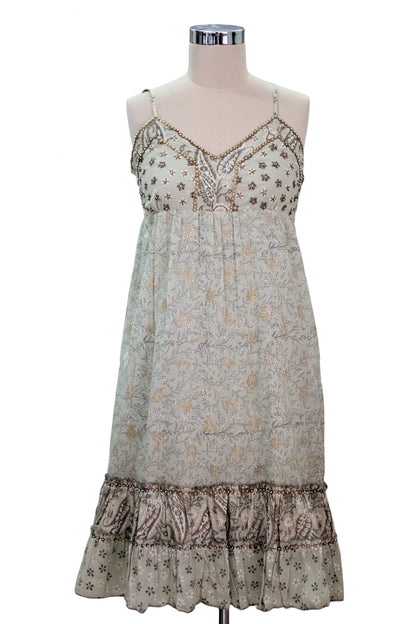Summer in Jaipur Women's Cotton Floral Sundress with Beaded Accents