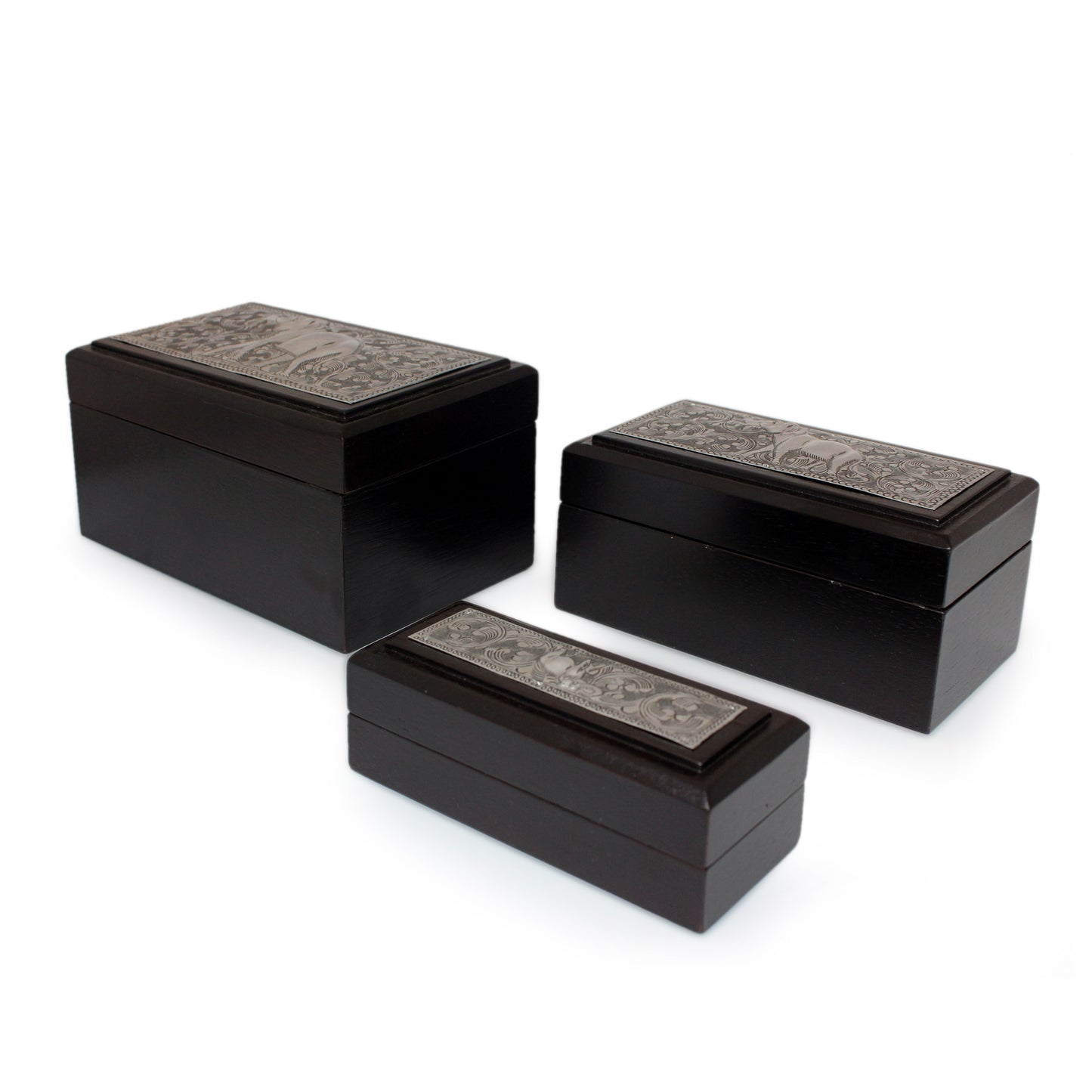 Siamese Elephant Wood & Nickel Decorative Boxes