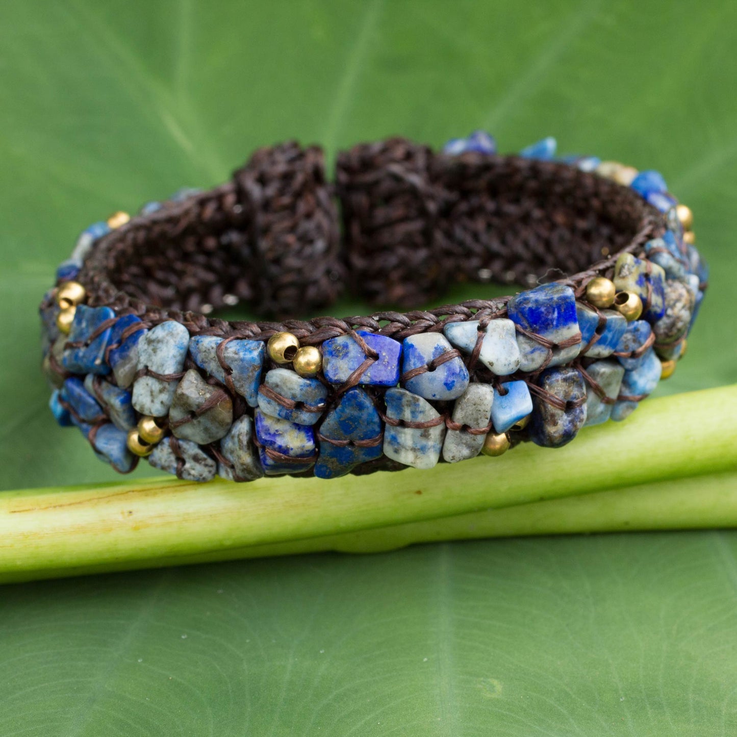 Ocean Day Lapis Lazuli Woven Cuff Bracelet