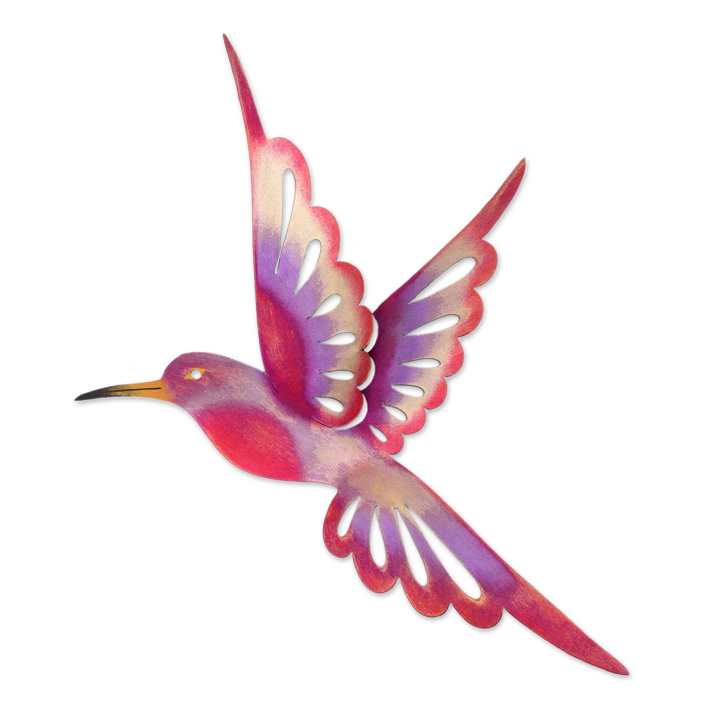 Violet Hummingbird Bird-Themed Steel Wall Sculpture in Pink from Mexico (Large)