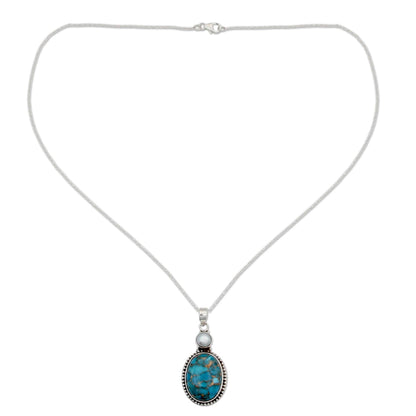 Reconstituted Turquoise & Pearl Pendant Necklace