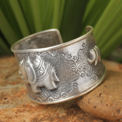 Elephant Statement Cuff Sterling Silver Bracelet