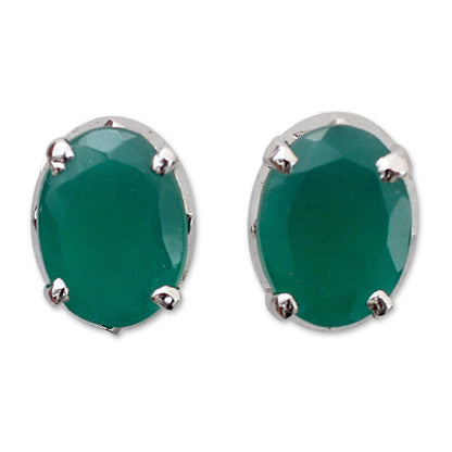 India Green Sterling Silver & Onyx Earrings