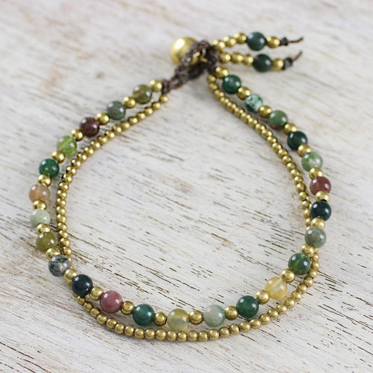 Dazzling Green Red Harmony Jasper & Brass Beaded Bracelet