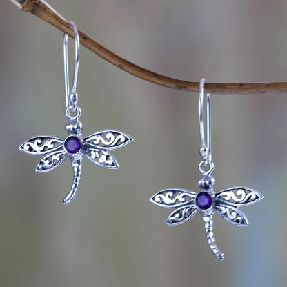 Enchanted Dragonfly Sterling Silver & Amethyst Earrings
