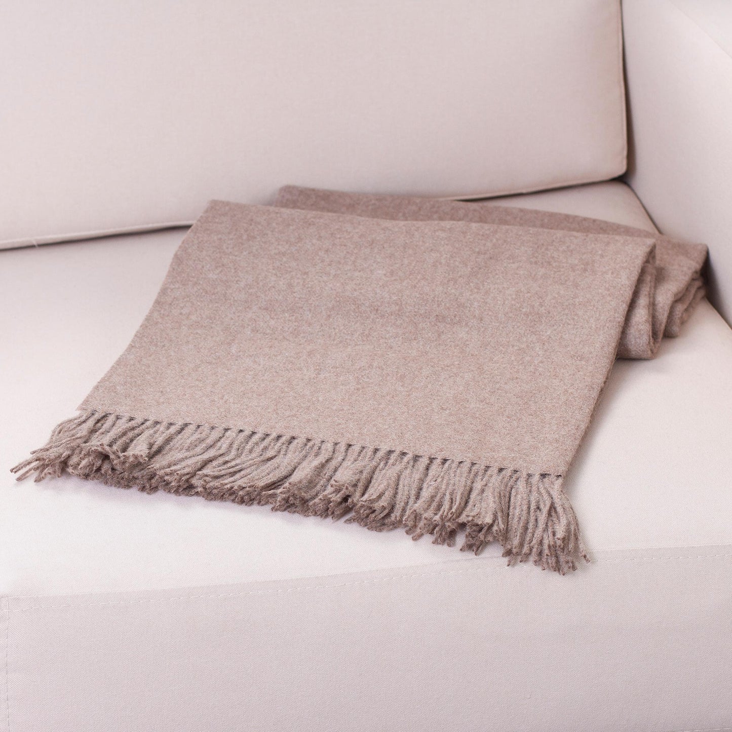 Cozy Light Brown Hand Crafted Alpaca Wool Solid Throw