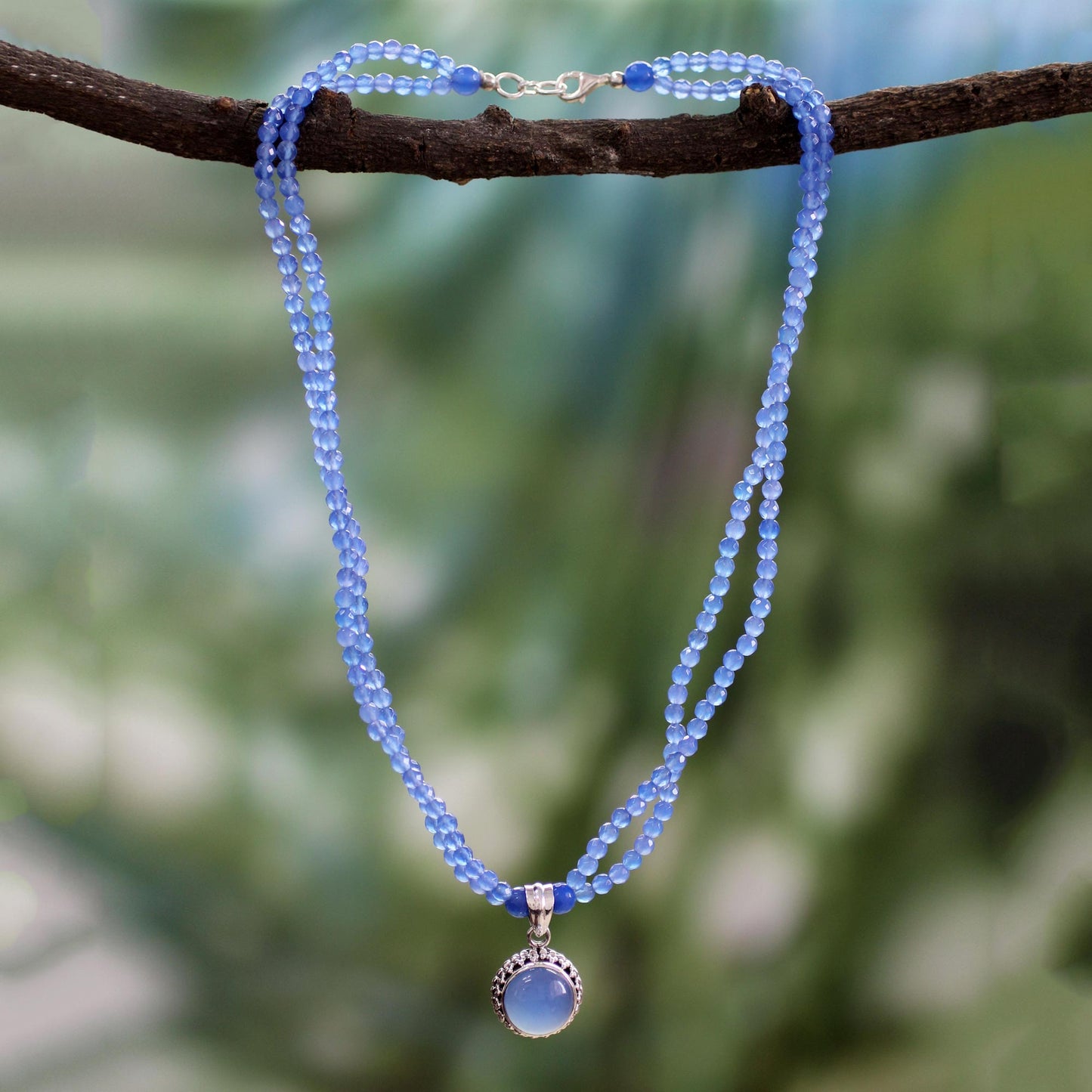Eternally Blue Chalcedony & Silver Beaded Necklace