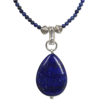 Lapis Lazuli & Sterling Silver Beaded Pendant Necklace