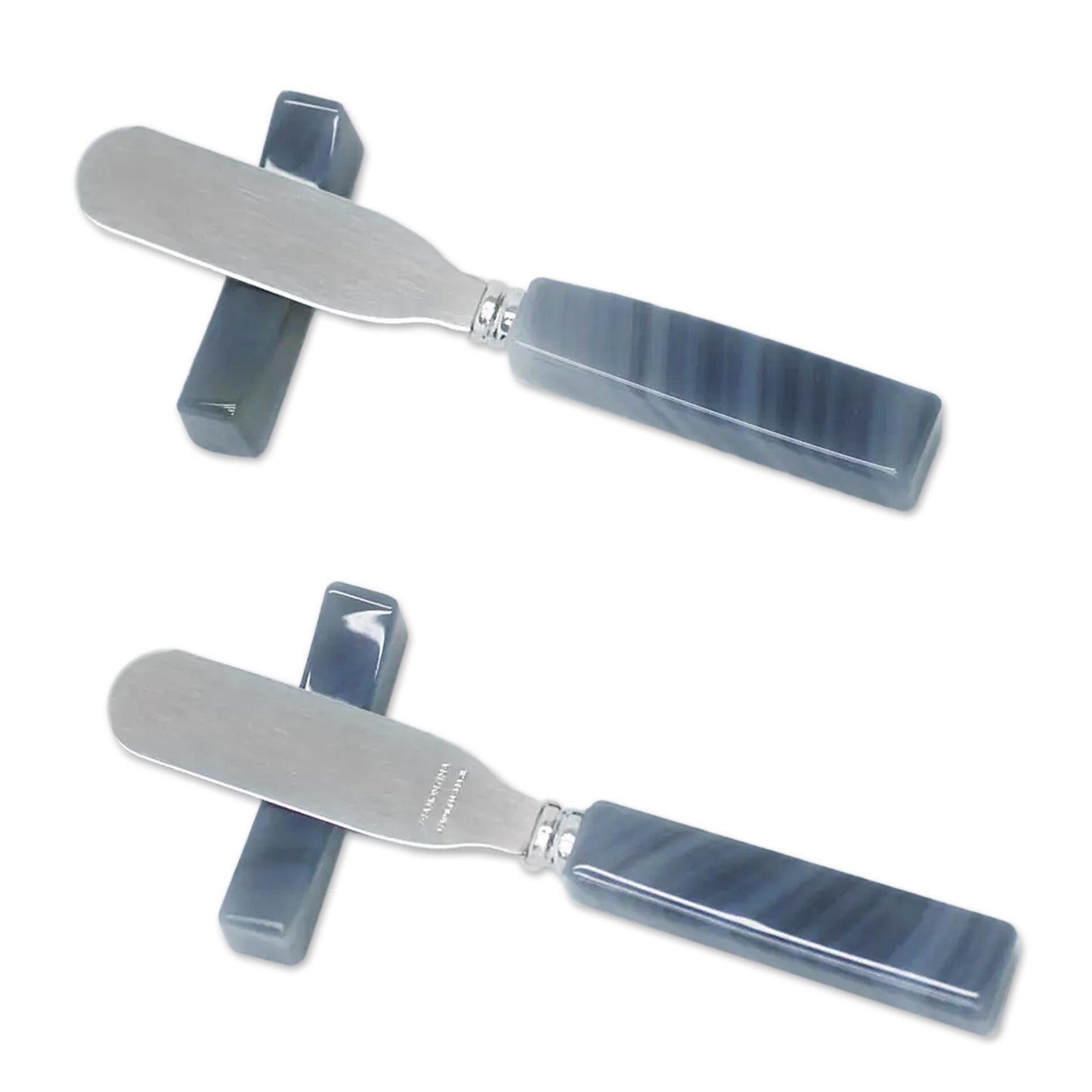Hypnotic Gray Deli Agate spreader knives and rests (Pair)