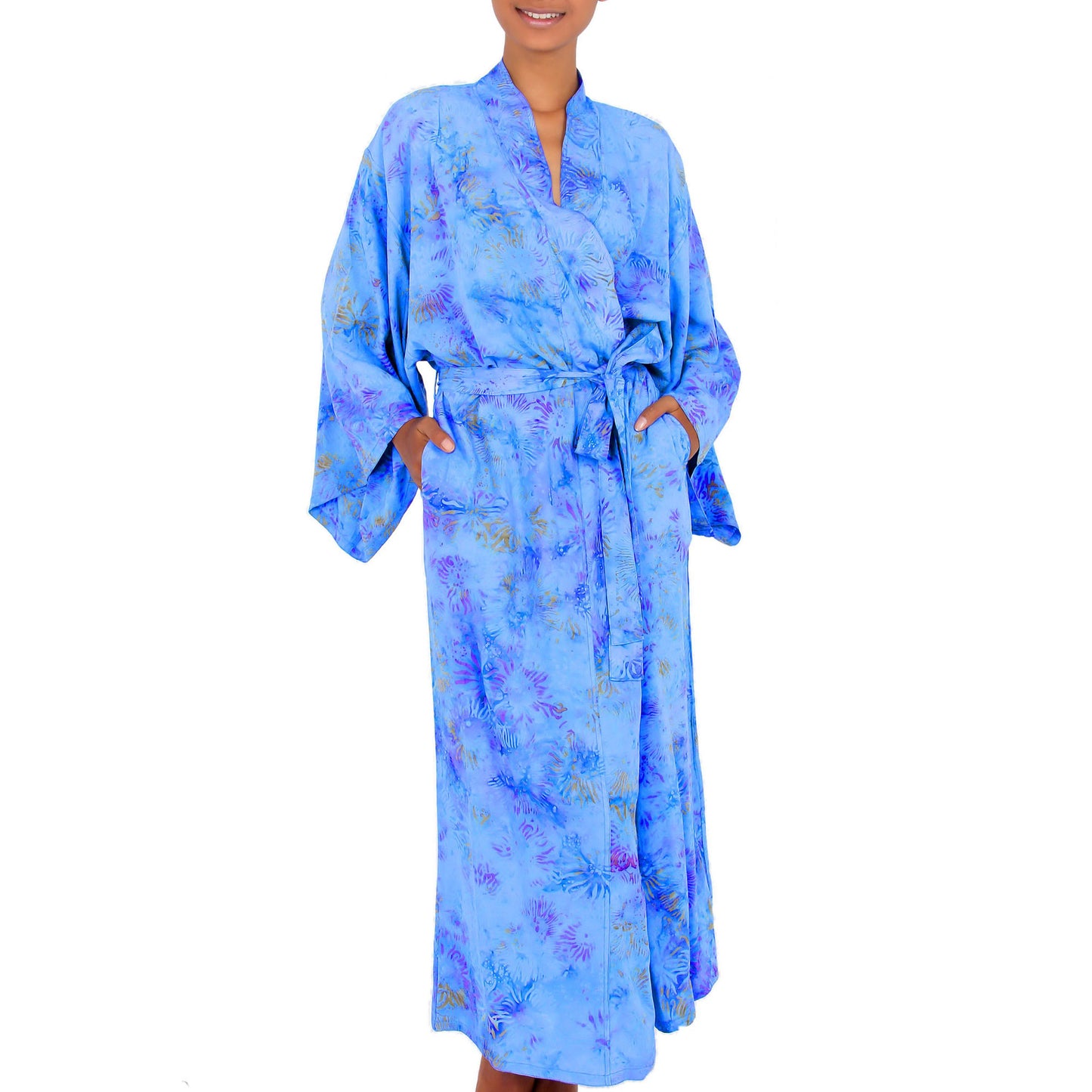 Blue Anemone Rayon Batik Robe