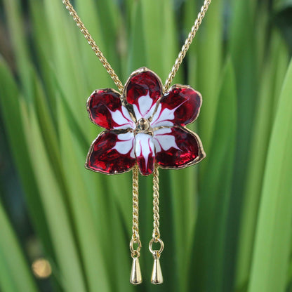 Natural Orchid Pendant Lariat Necklace