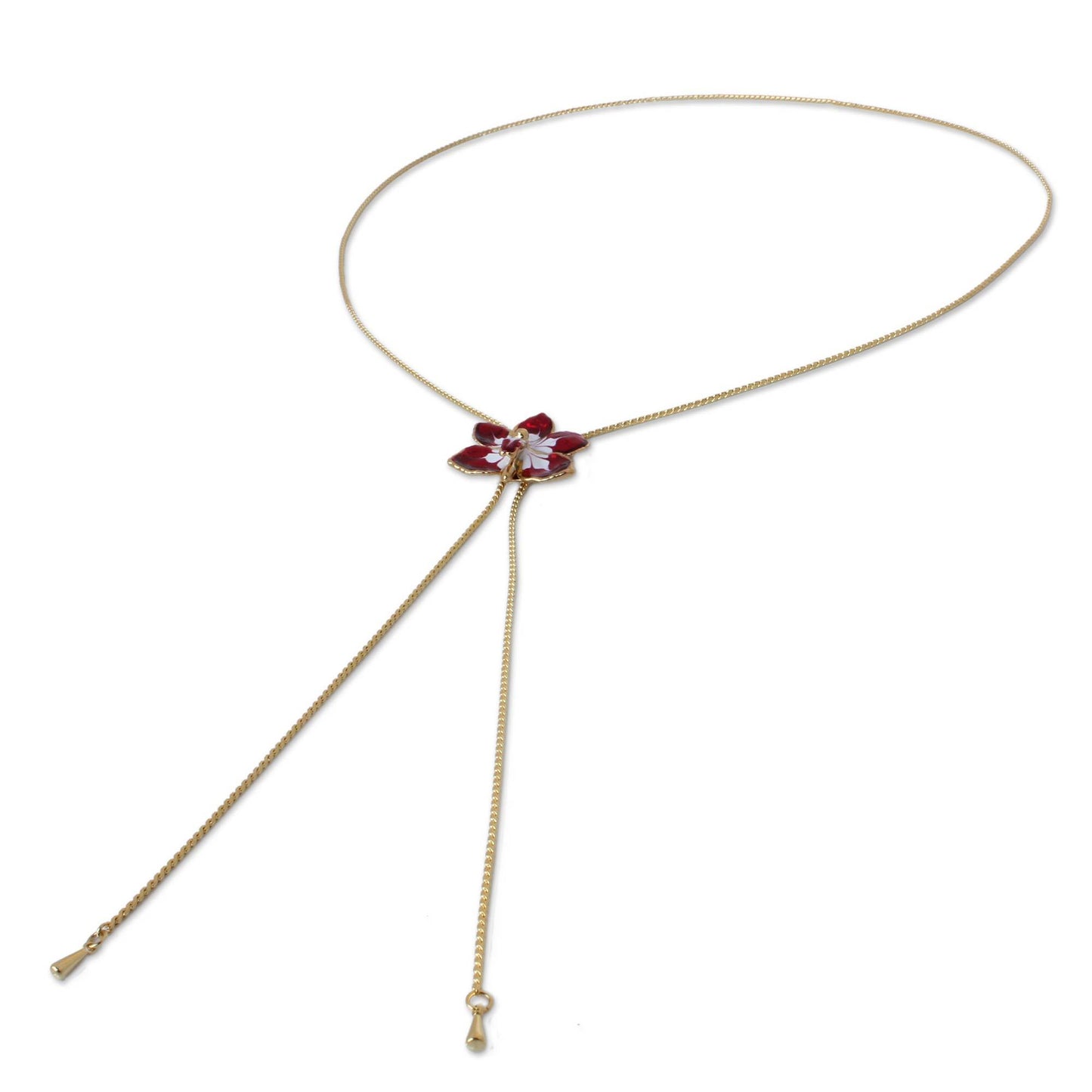 Natural Orchid Pendant Lariat Necklace