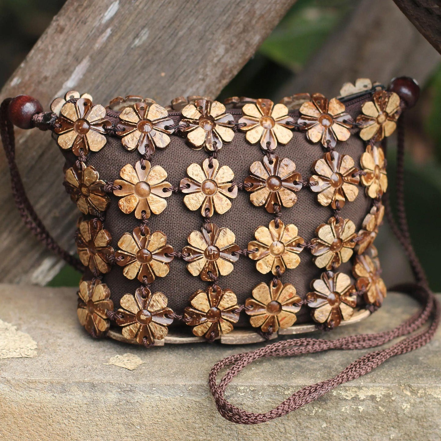 NOVICA - Petite Coconut Shell Shoulder Bag