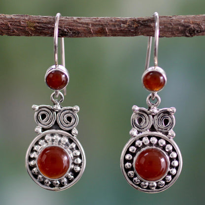 Fire Owl Handcrafted Indian Sterling Silver and Carnelian Earrings