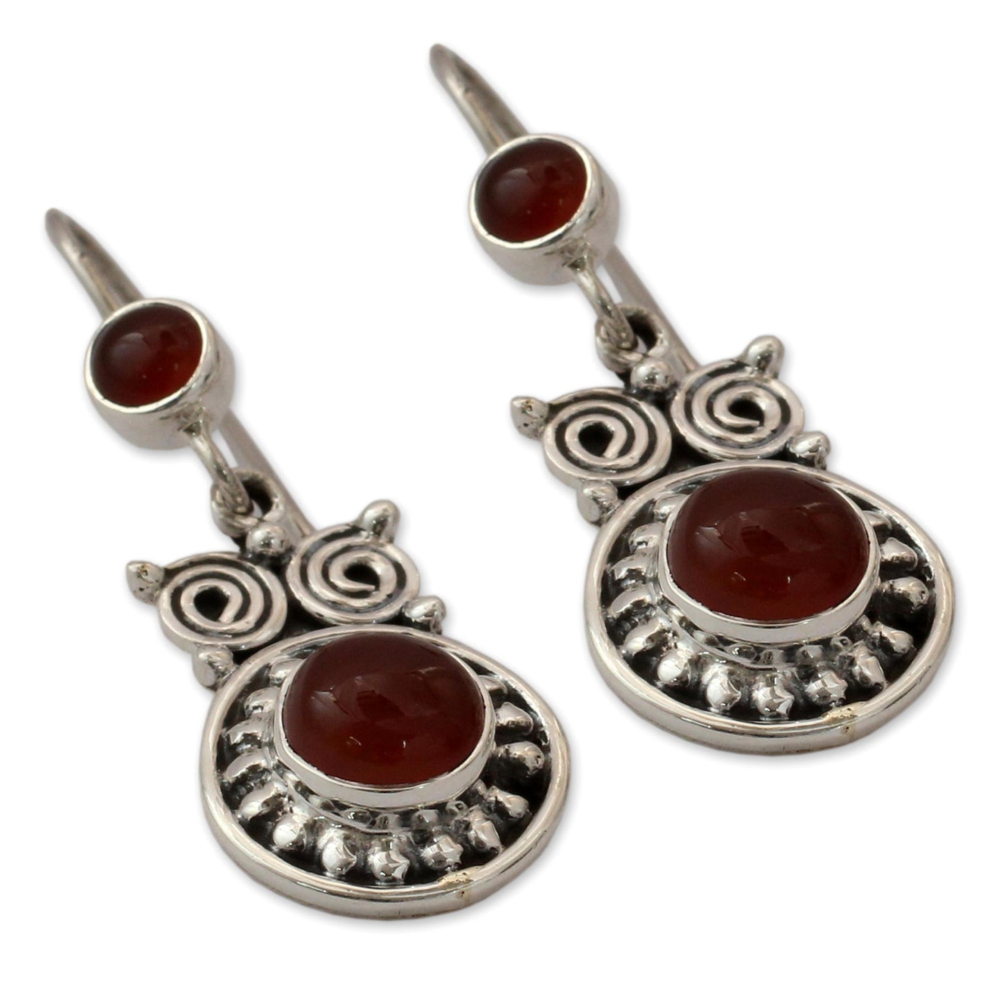 Fire Owl Handcrafted Indian Sterling Silver and Carnelian Earrings