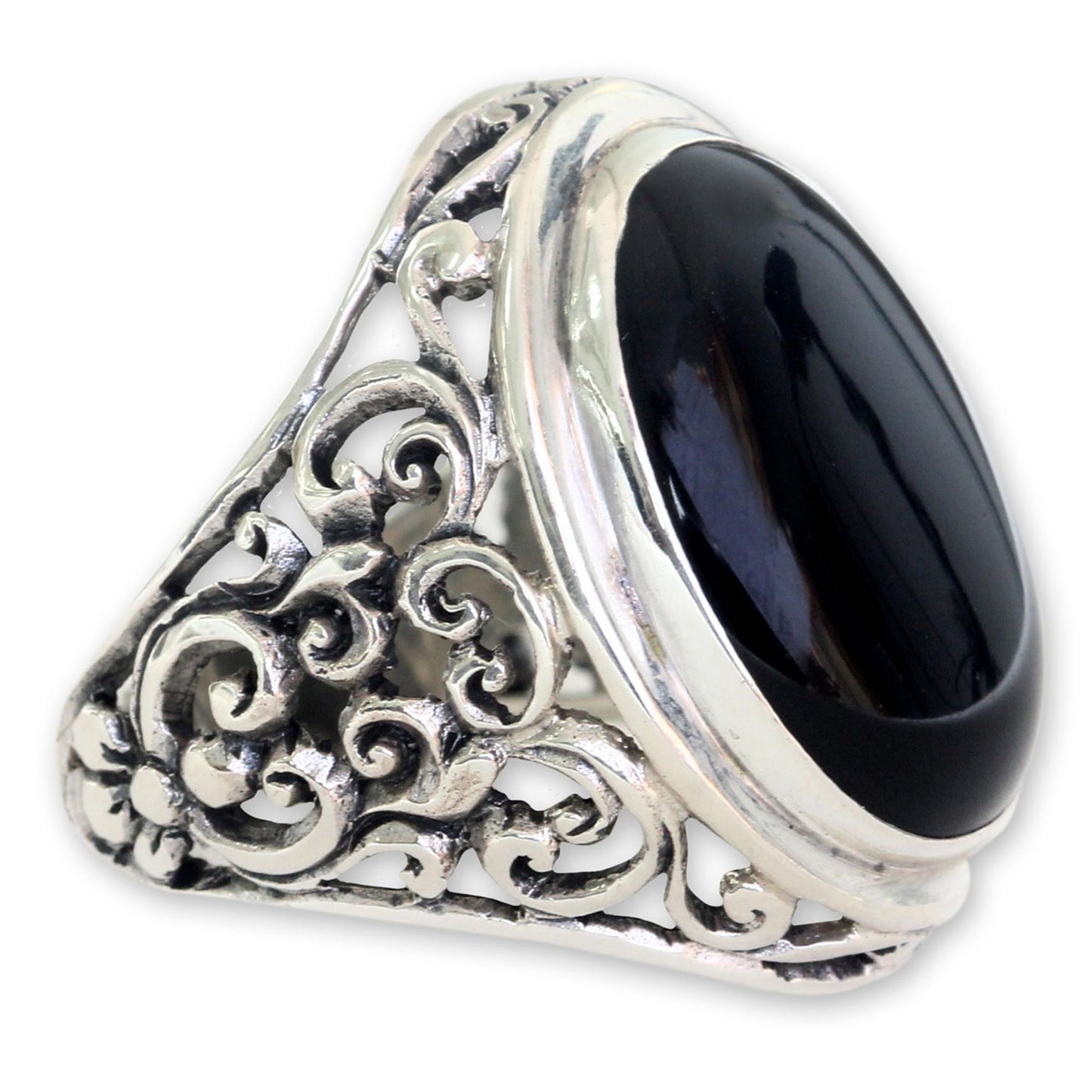 Song of the Night Men's Handmade Sterling Silver and Onyx Ring