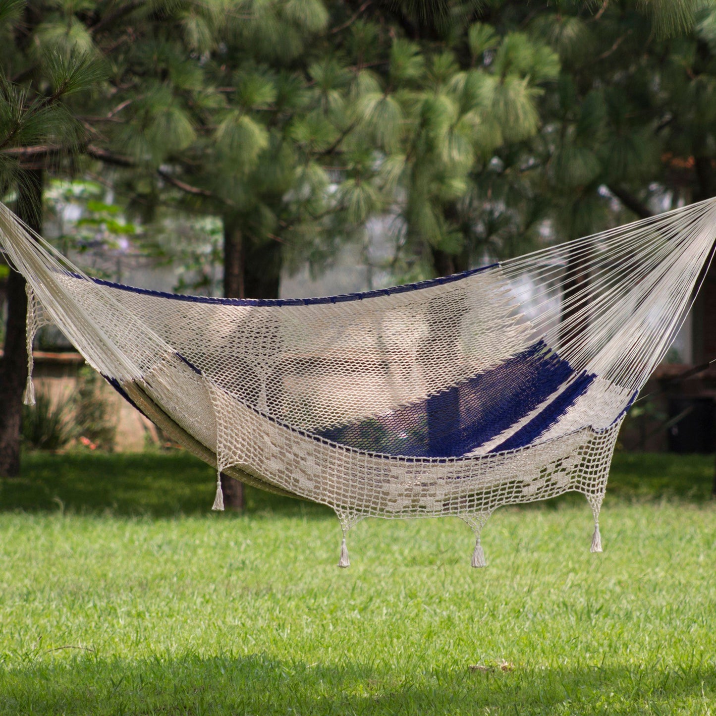 Blue and White Striped Cotton Double Hammock