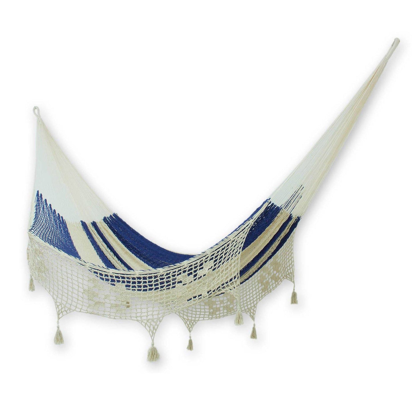 Blue and White Striped Cotton Double Hammock
