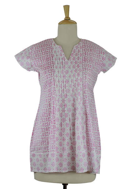 Rose Harmony Indian Floral Cotton Pink and White Tunic Top