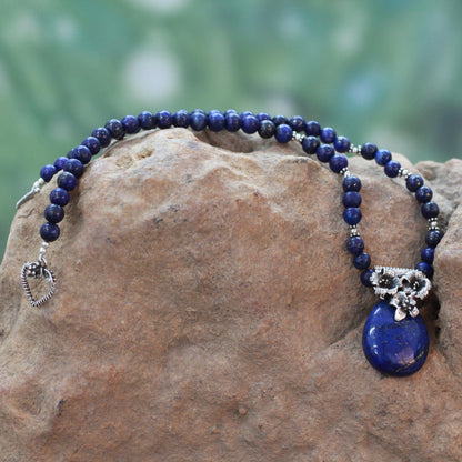 Lapis Lazuli & Sterling Silver Lily Necklace