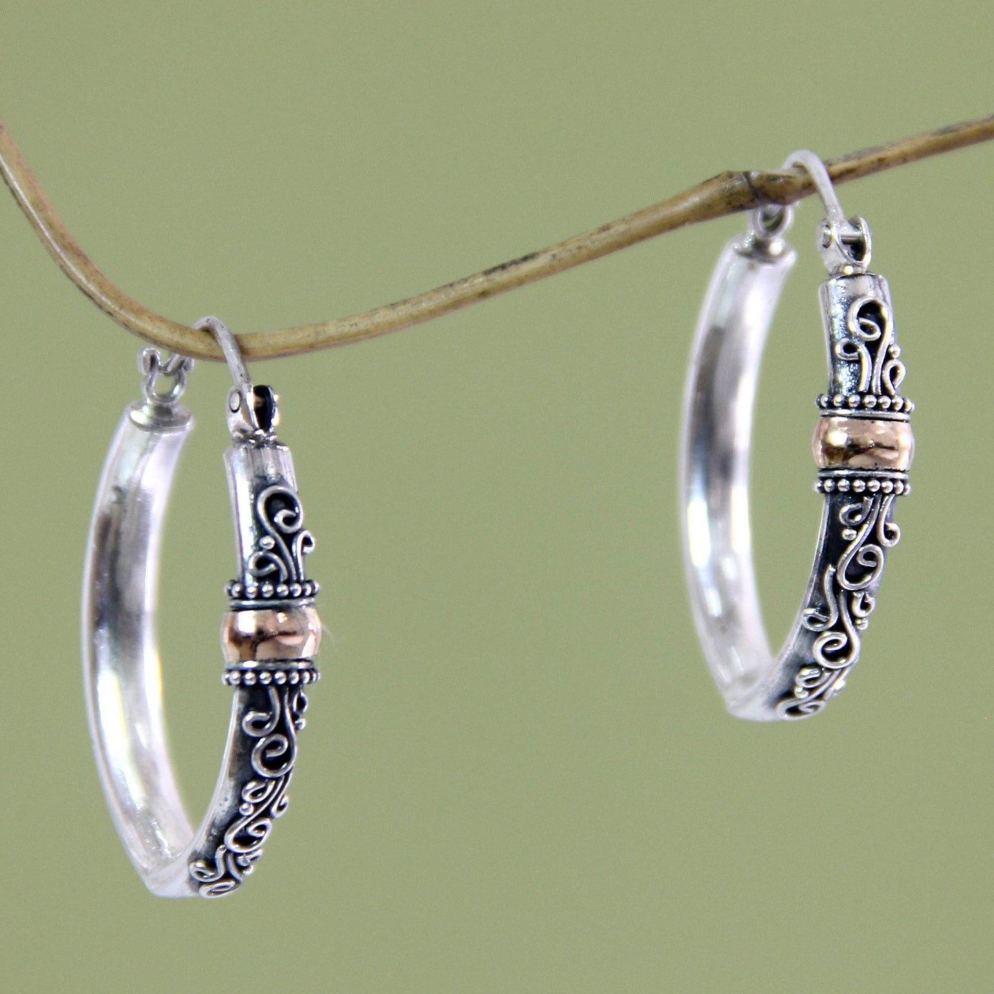 Floral Tendrils Silver Hoop Earrings