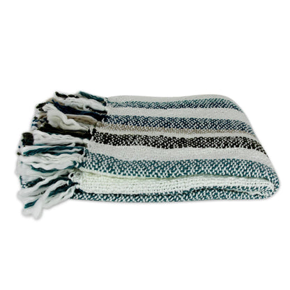NOVICA - Handcrafted Teal & Beige Throw Blanket