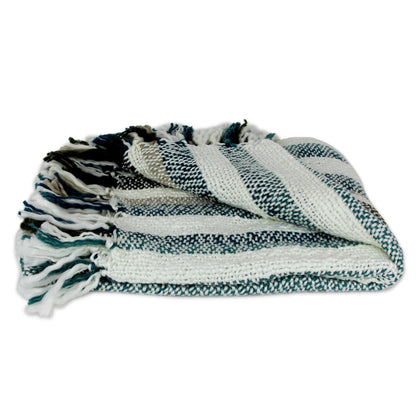 NOVICA - Handcrafted Teal & Beige Throw Blanket