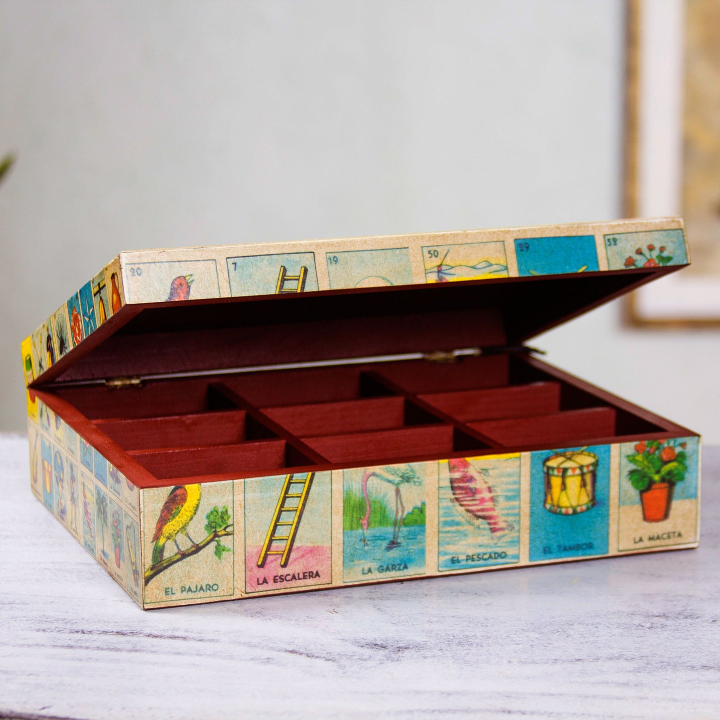 Mexican Loteria Mexican Bingo Decoupage on Wood Decorative Box