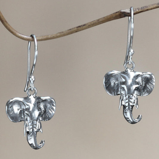 Balinese Elephants Sterling silver dangle earrings