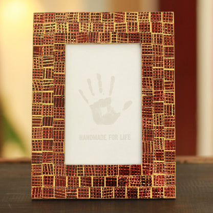 Golden Wine Mosaic Wood Glass Picture Frame