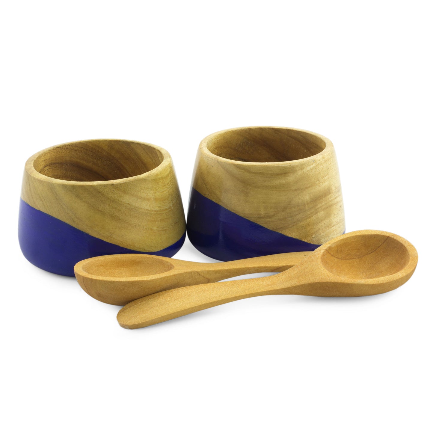 Spicy Blue Salsa Bowls and Spoons Hand Crafted (pair)