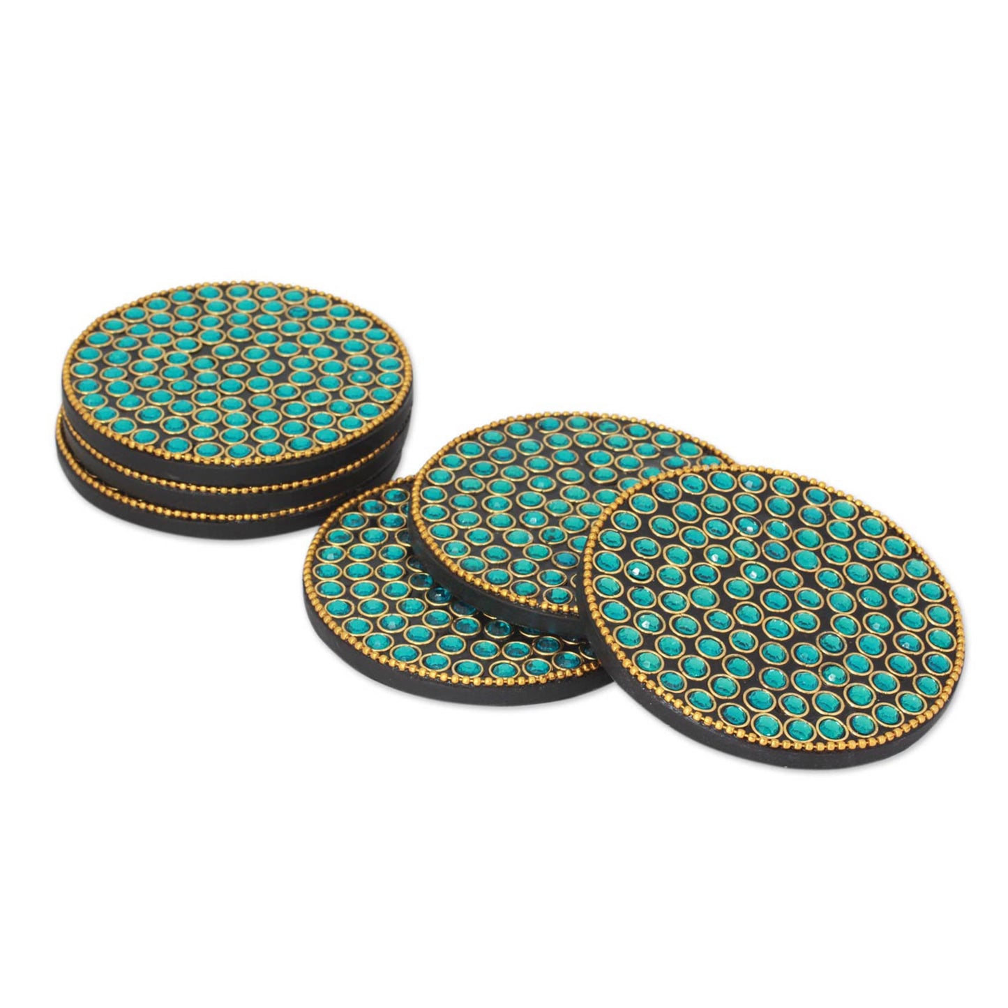 Aqua Glitz Bejeweled coasters (Set of 6)