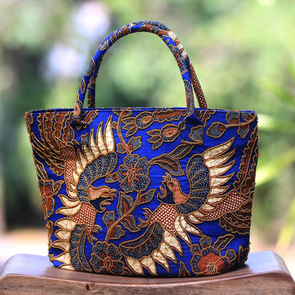 Glorious Java Beaded Blue Cotton Batik Handbag Hand Crafted in Bali