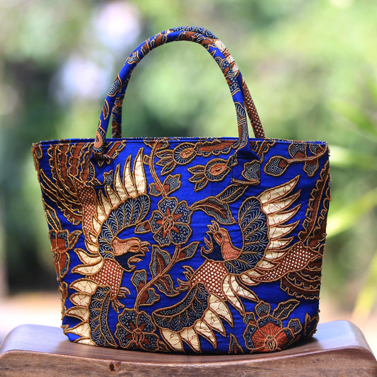 Glorious Java Beaded Blue Cotton Batik Handbag Hand Crafted in Bali