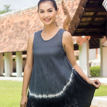 Grey Thai Holiday Cotton Batik Dress