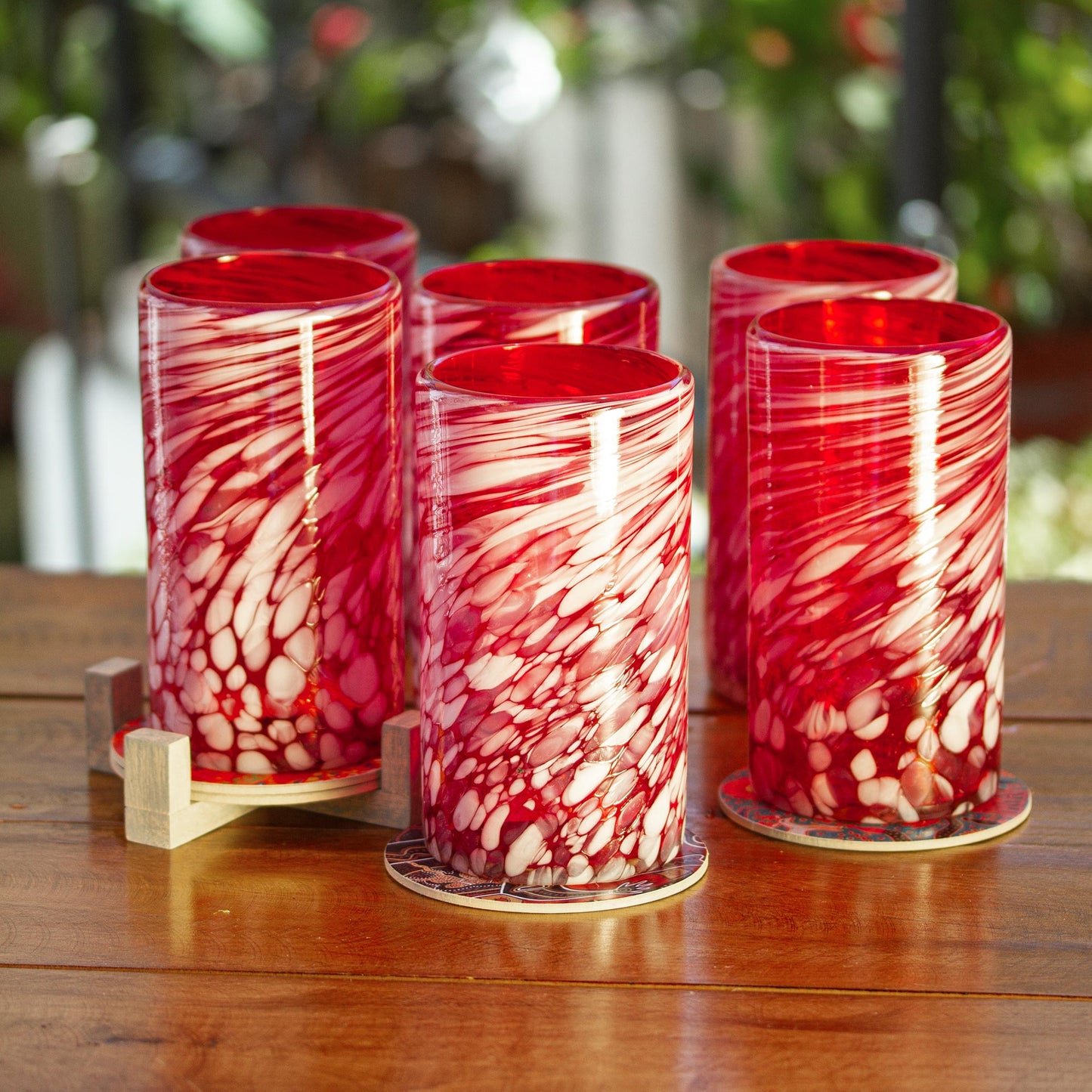 Festive Red Set of 6 Red Artisan Crafted Hand Blown Glasses