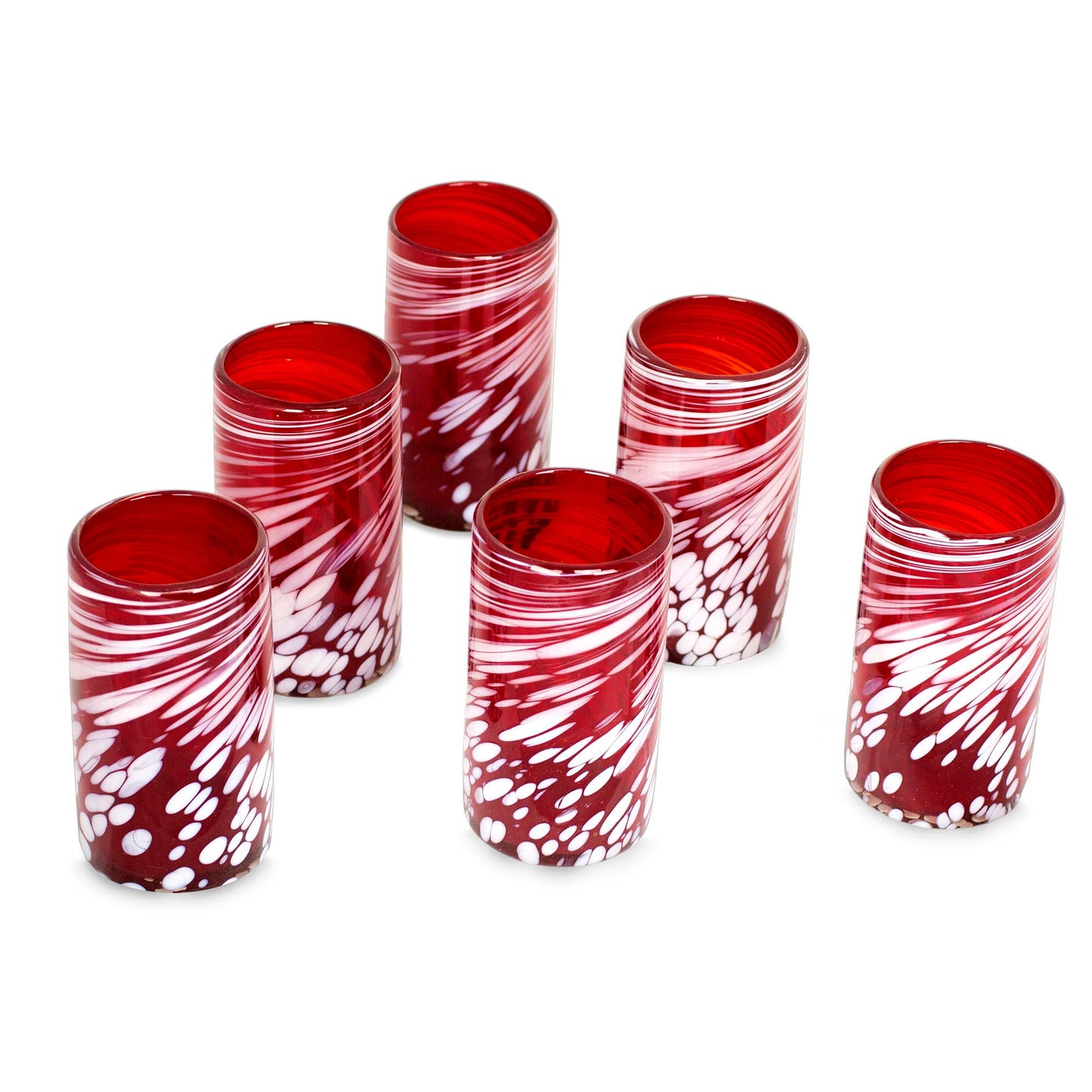 Festive Red Set of 6 Red Artisan Crafted Hand Blown Glasses