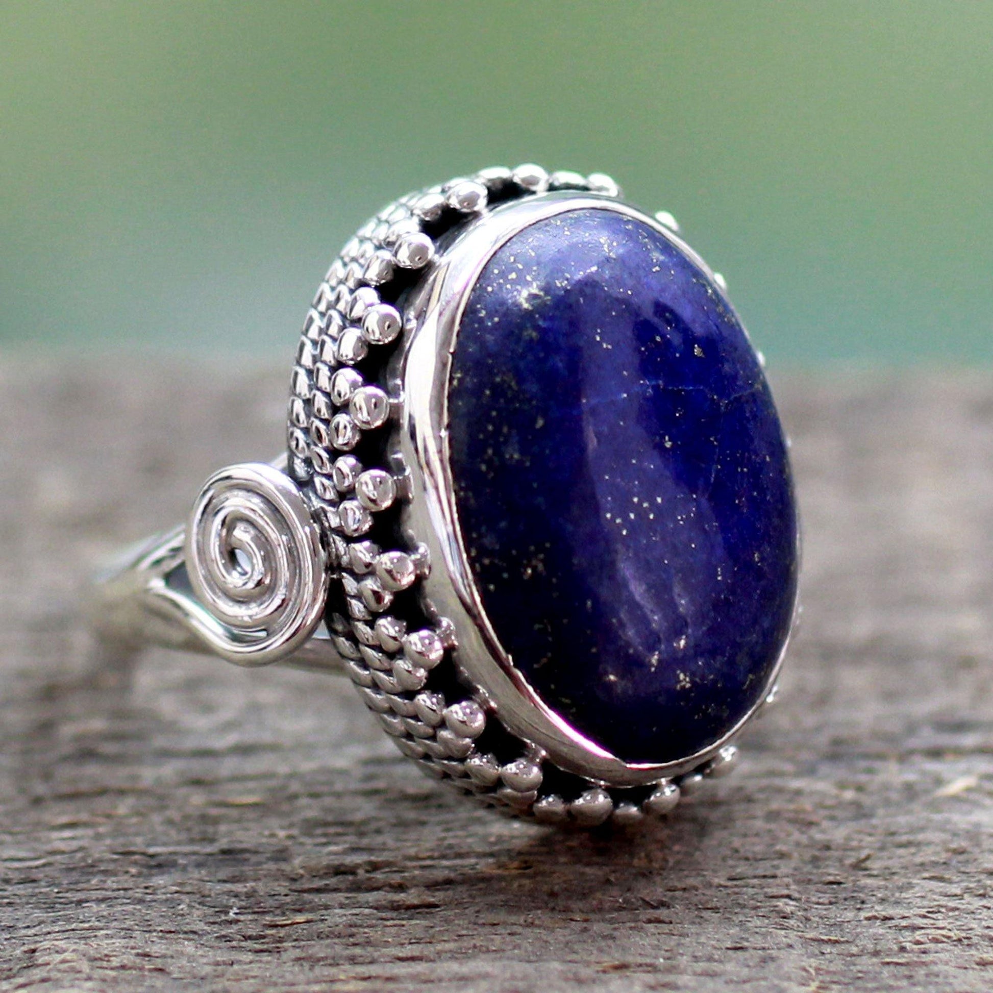 NOVICA - Handcrafted Lapis Lazuli & Sterling Silver Cocktail Ring