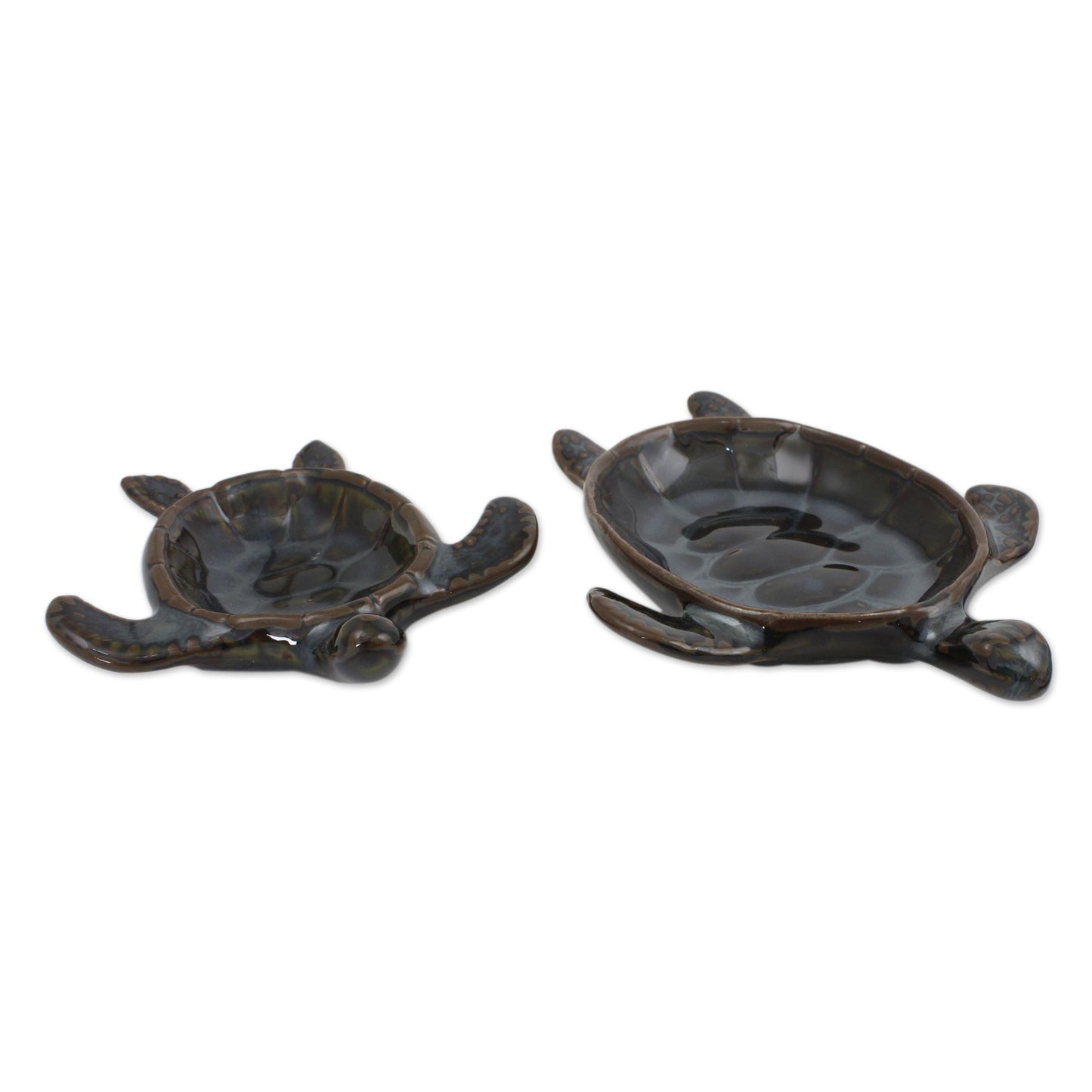 Indigo Thai Turtles Handcrafted Ceramic Bowls from Thailand (pair)