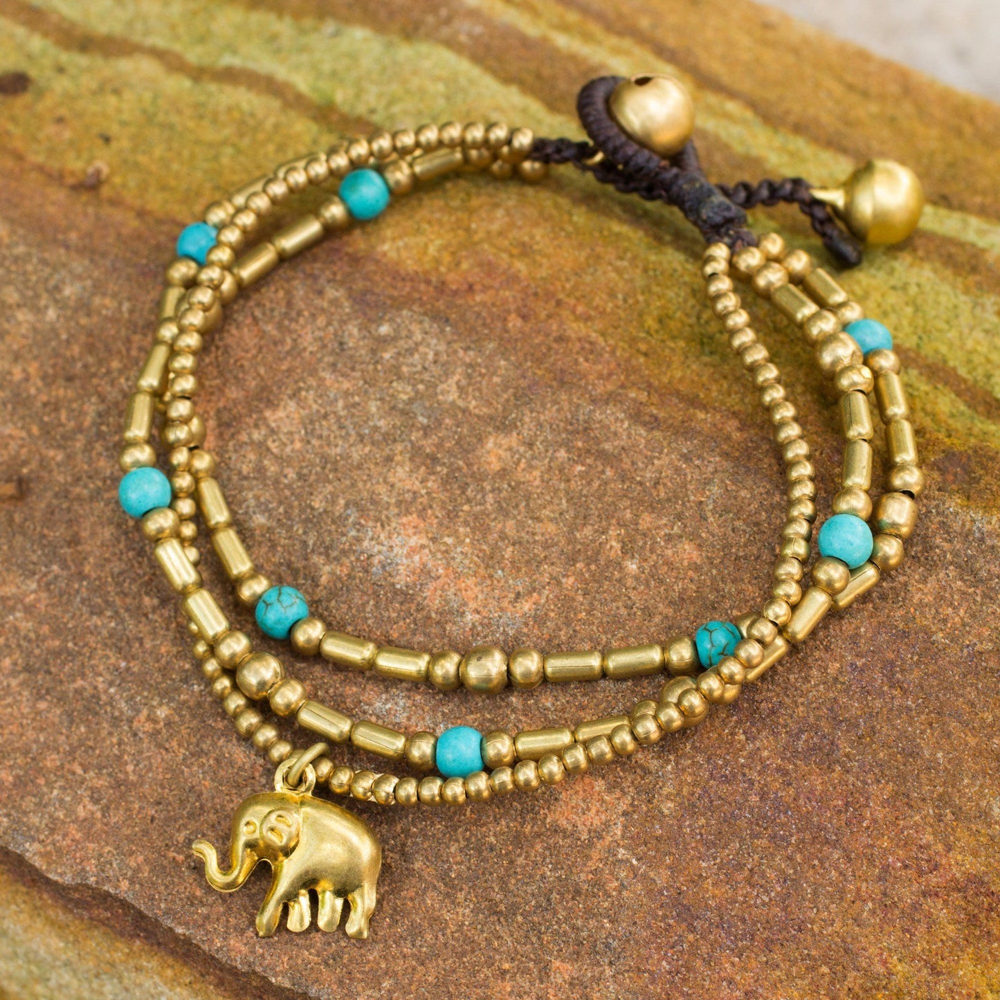 Lucky Elephant Charm Multi-Strand Brass Bracelet