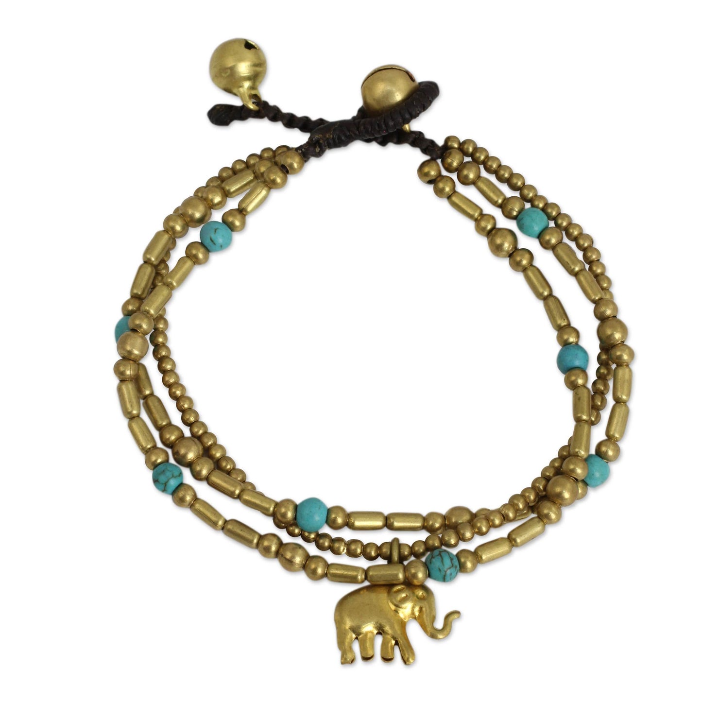 Lucky Elephant Charm Multi-Strand Brass Bracelet