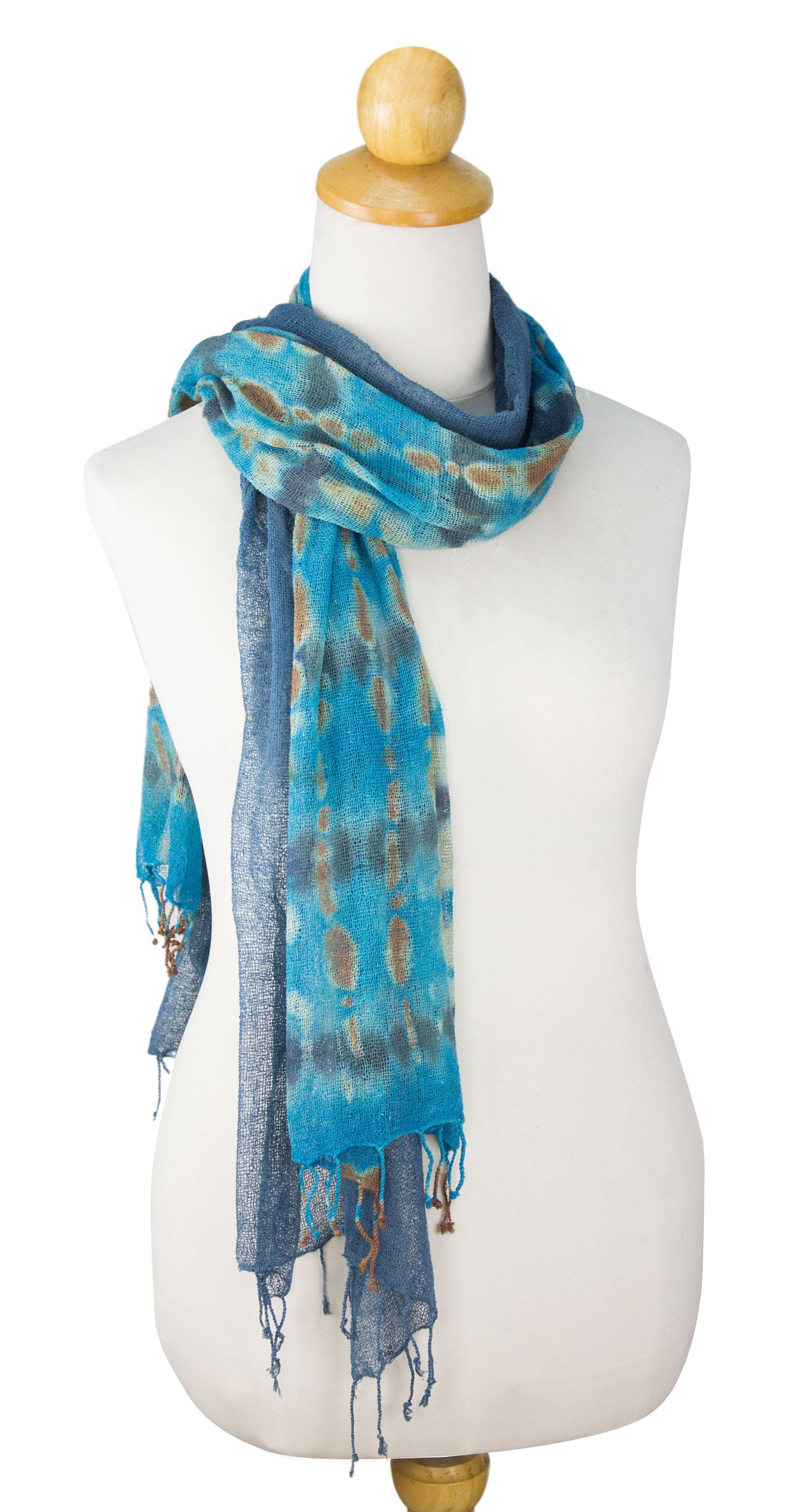 Turquoise Polka Dots Handcrafted Silk Scarves