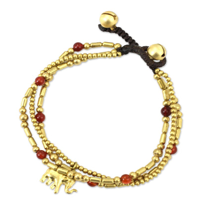 Elephant Charm Carnelian & Brass Bracelet